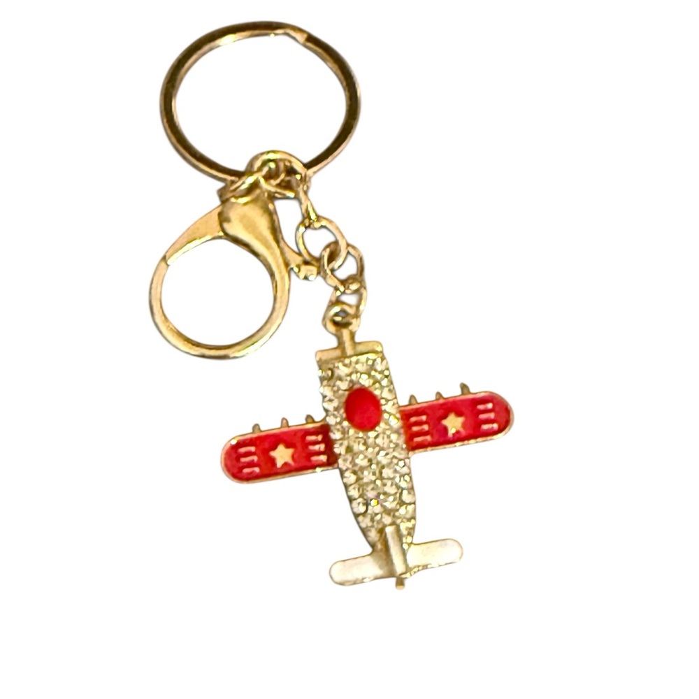 Red Sparkly Airplane Keychain